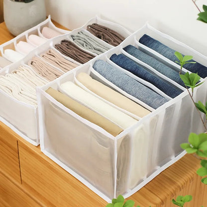 7-Grid Jeans Storage Box — Closet & Wardrobe Drawer Organizer for Clothes, Pants, and Socks Separation