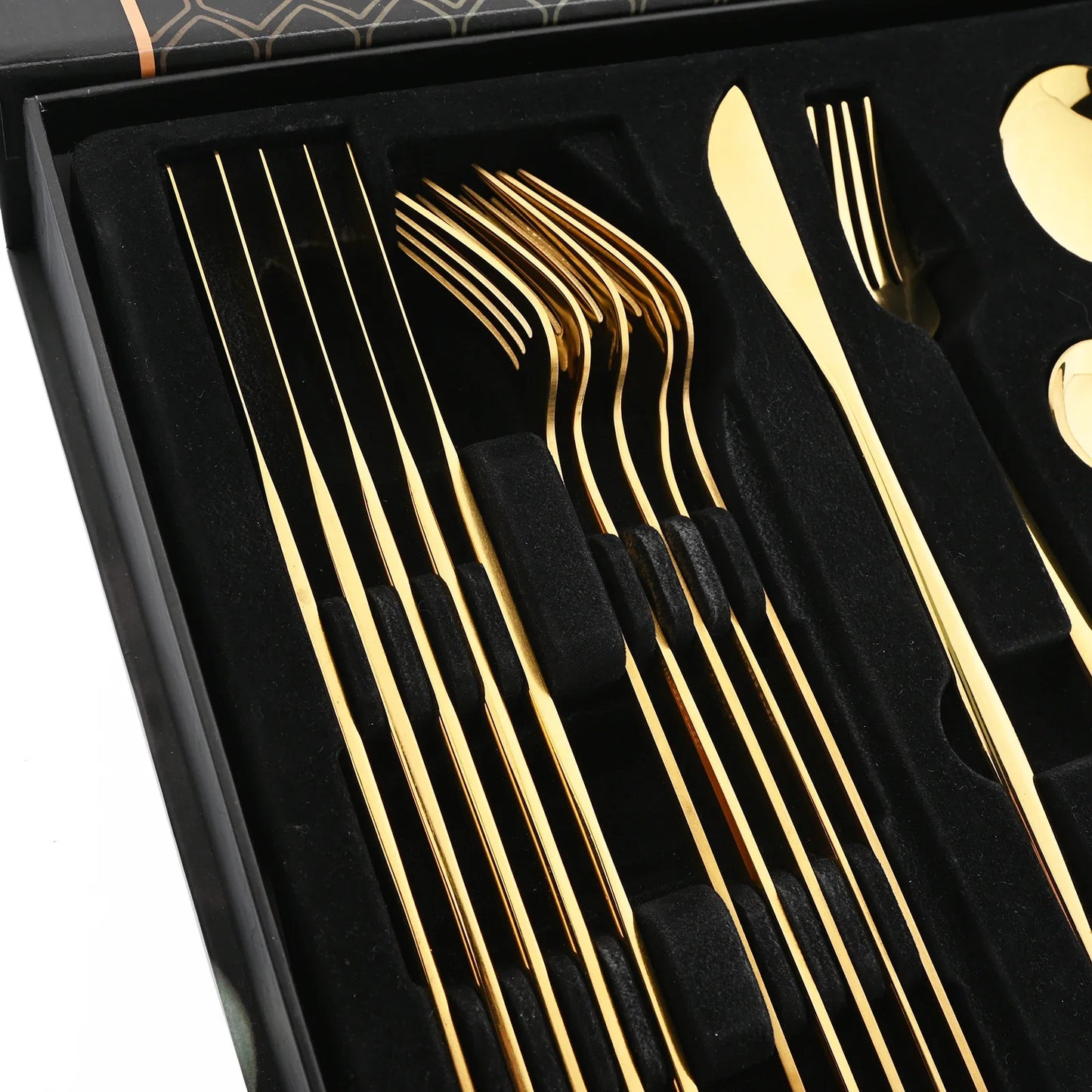 Drmfiy 24P Stainless Steel Cutlery Set - Knife Fork Spoon Flatware - Black Tableware Gift Box - Dishwasher Safe Dinnerware Kitchenware
