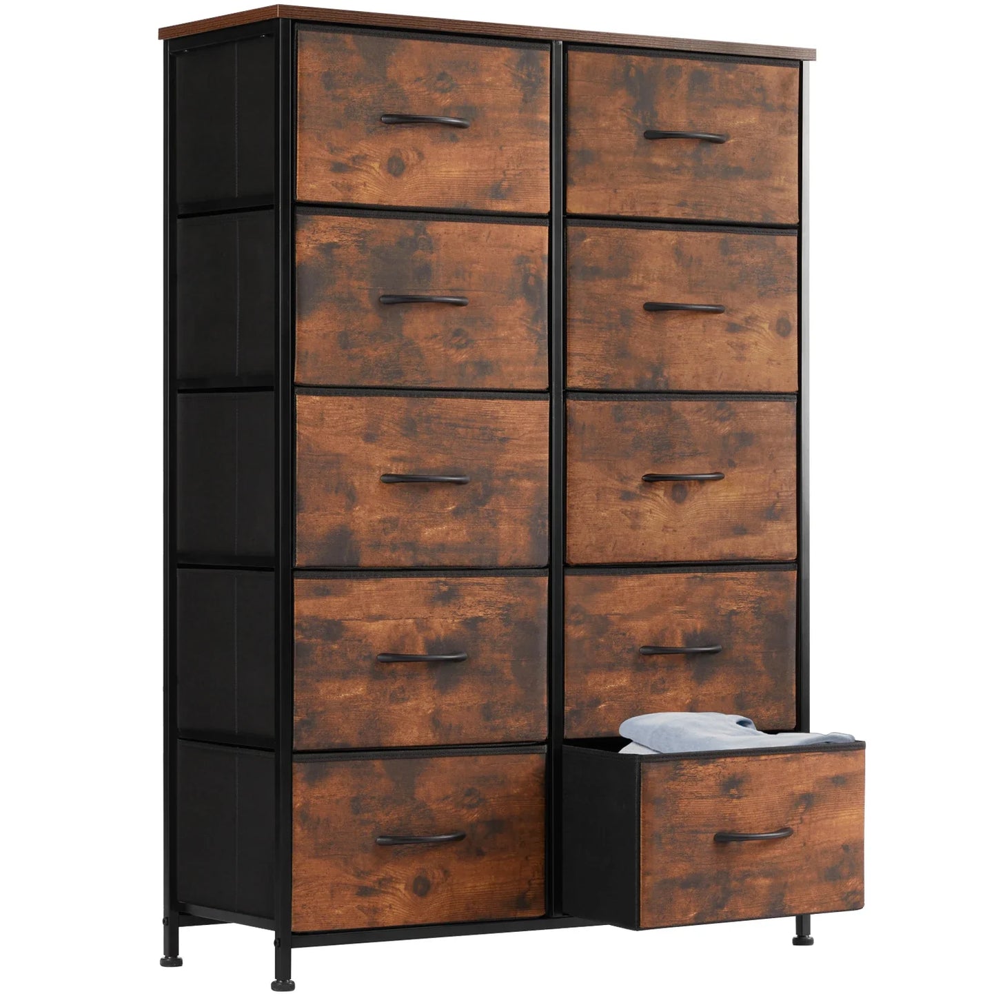 Bedside Table with 10 Fabric Drawers – Steel Frame Storage Cabinet for Bedroom & Living Room