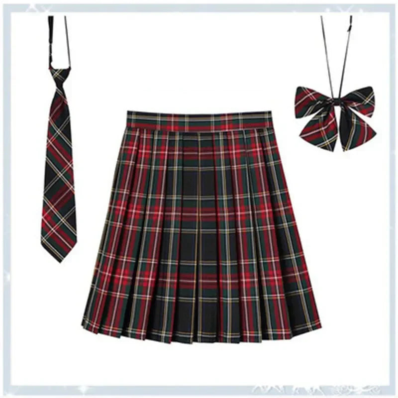 Women’s Plaid Pleated Skirt with Bowtie – XS-5XL Harajuku Preppy Mini Japanese School Uniform, Summer Kawaii Jupe