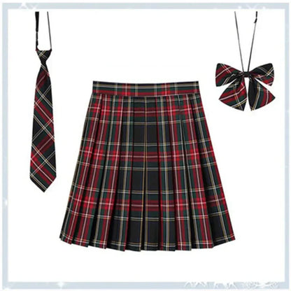 Women’s Plaid Pleated Skirt with Bowtie – XS-5XL Harajuku Preppy Mini Japanese School Uniform, Summer Kawaii Jupe