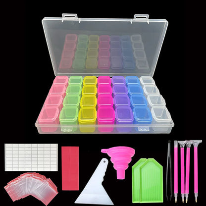 28-Grid Diamond Painting Storage Box – With Funnel, Sticker, Pen, and Embroidery Accessories Container