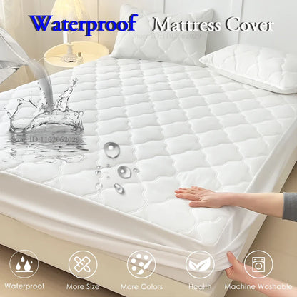 Waterproof Mattress Protector – Fitted Bed Cover for Single, Double, Queen & King Size Beds, Gray & White