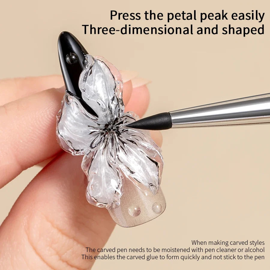 Wooden Double-Head Nail Art Brush - Silicone Carving Pen for Flower Painting and Nail Design Supplies