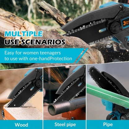 Jemi Tool 6" Mini Chainsaw – 21V Battery Powered Portable Electric Saw with Automatic Oiler for Easy Pruning