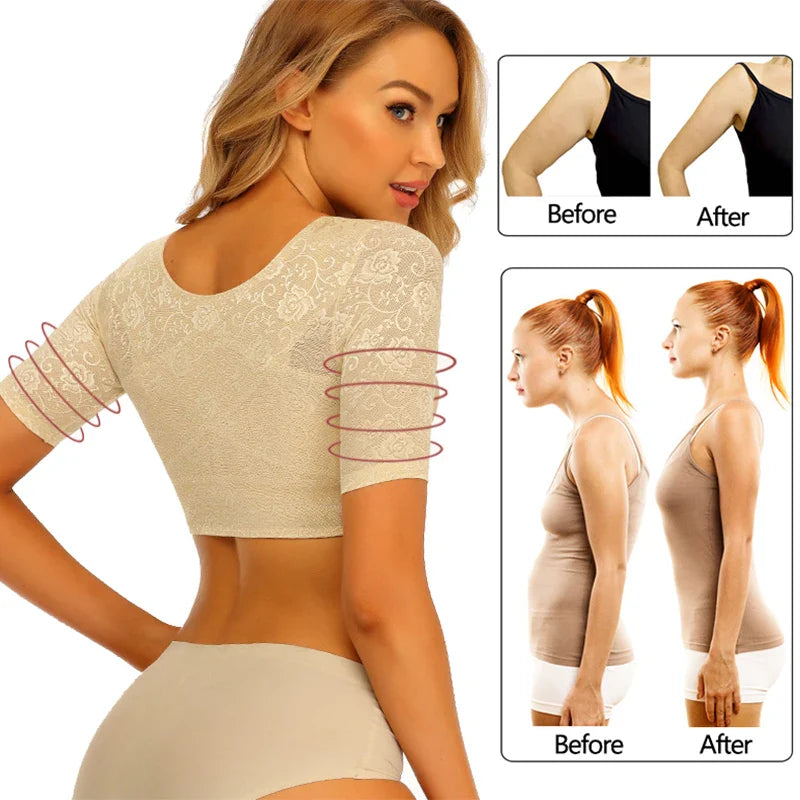 Women's Upper Arm Shapers - Compression Slimming Shapewear Vest Tops - Humpback Posture Corrector for Improved Posture