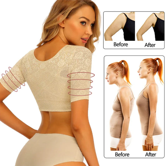 Women's Upper Arm Shapers - Compression Slimming Shapewear Vest Tops - Humpback Posture Corrector for Improved Posture