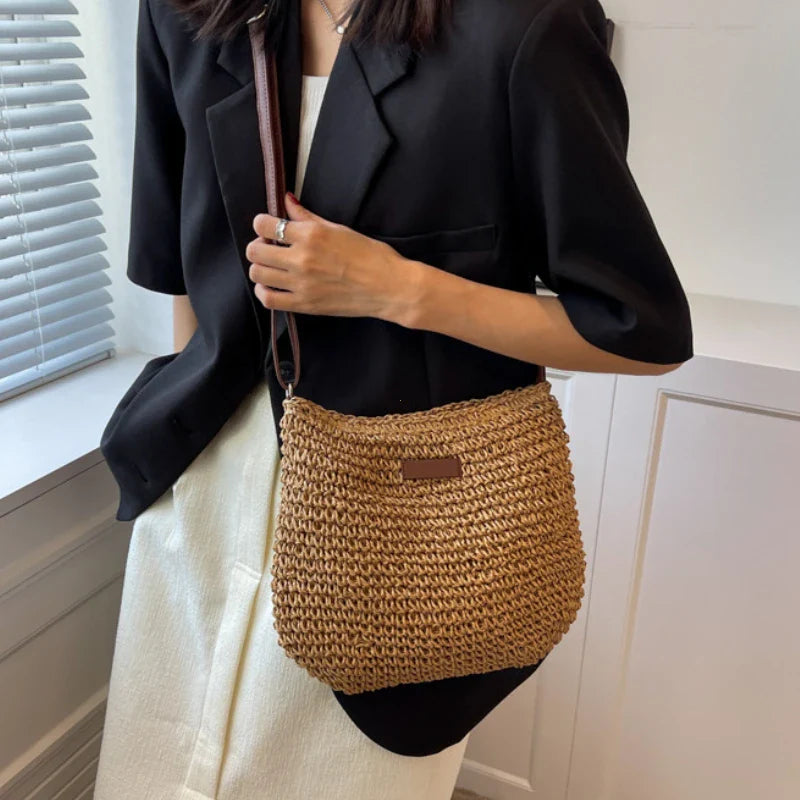 Straw Knitted Handbag – Women’s Woven Shoulder & Crossbody Beach Bag