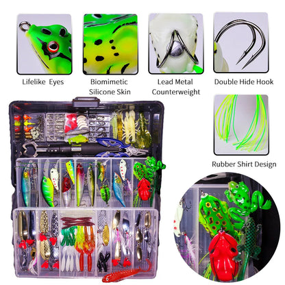 FFLYBG Mixed Fishing Lure Set with Box – Soft & Hard Bait Kit Including Minnow, Metal Jig Spoon & Crankbait for Bass and Pike Fishing Tackle Kit