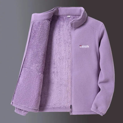 Women’s Lamb Velvet Zip-Up Jacket - Warm Embroidered Stand Collar Casual Sweatshirt