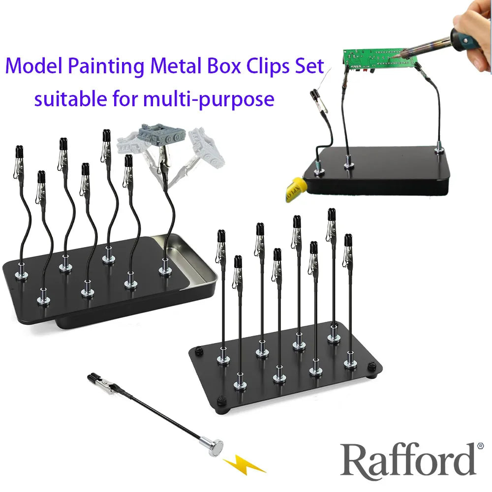 Rafford 12Pcs Model Painting Clip Set - Bendable Alligator Clips with Rubber Tips and Magnetic Base for Hobby Airbrush