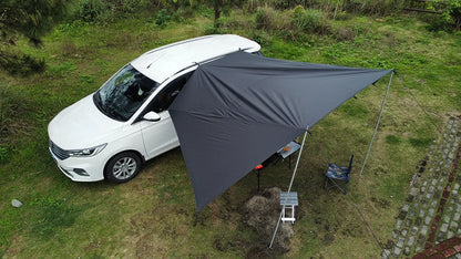 Bat Shape Black Coating Car Side Awning Tarp – 2x3 Waterproof Outdoor Shelter Tent for SUV & Van