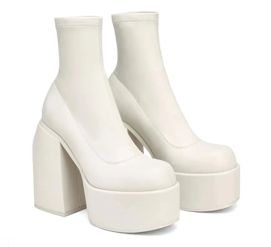 Women’s New Fashion Short Boots – Sexy Leather, Square Toe, Zipper High Heels, Casual Thick-Soled Shoes Zapatos
