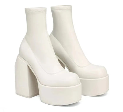 Women’s New Fashion Short Boots – Sexy Leather, Square Toe, Zipper High Heels, Casual Thick-Soled Shoes Zapatos