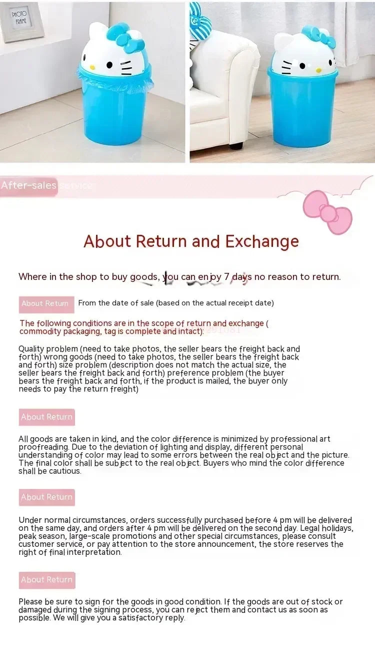New Sanrio Hello Kitty Kawaii Dustbin – Trash Can for Living Room, Bedroom & Toilet