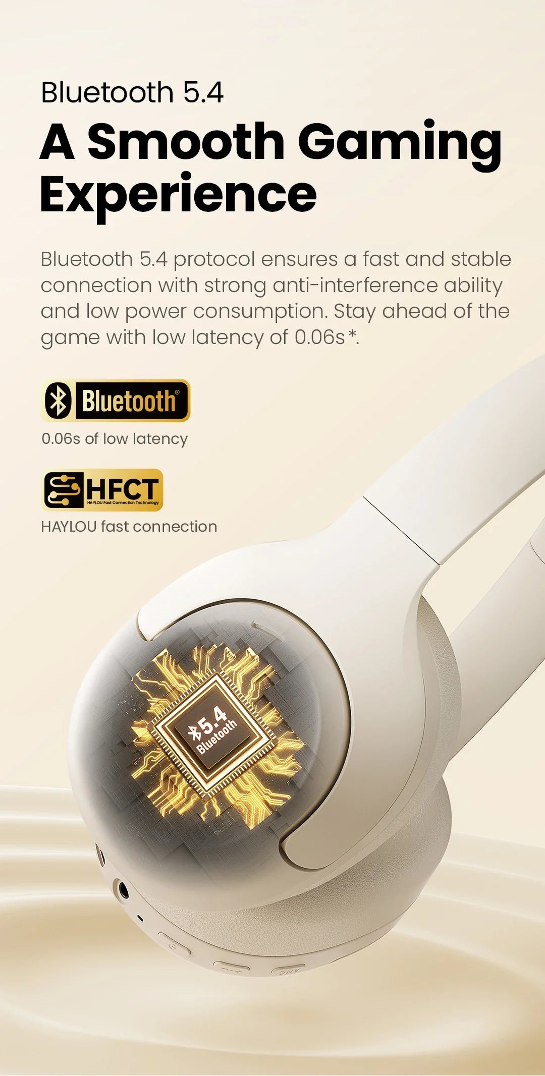 HAYLOU S30 Wireless Bluetooth 5.4 Headphones - 43dB Adaptive Noise Cancelling, 40mm Driver, 80H Playtime Earphones