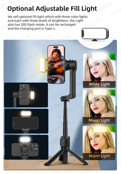 AXNEN HQ2 Series Handheld Mobile Phone Stabilizer – Smartphone Gimbal & GoPro Extension Rod Selfie Stick Tripod