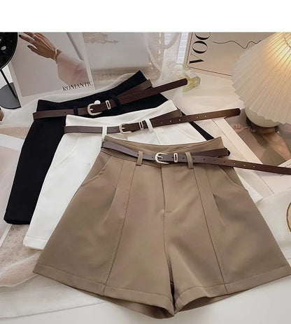 Casual Women’s A-Line Shorts — Vintage Solid High Waist Office & Streetwear Summer Trousers