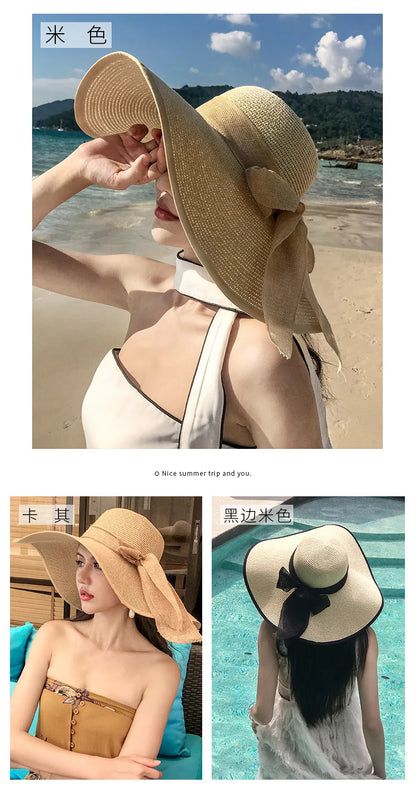 Women’s Foldable Summer Straw Hat – Beach & Travel Sun Visor with UV Protection, Bucket Cap Panama Style
