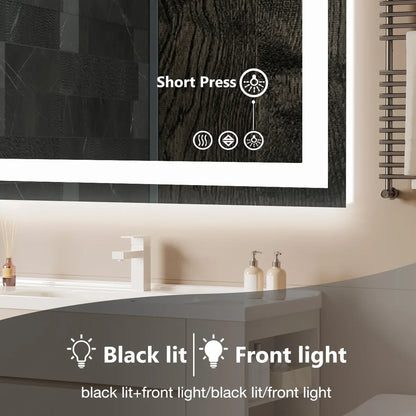 36"x24" LED Bathroom Vanity Mirror – Wall-Mounted Tempered Glass with Front & Backlight, Memory Function for Living Room