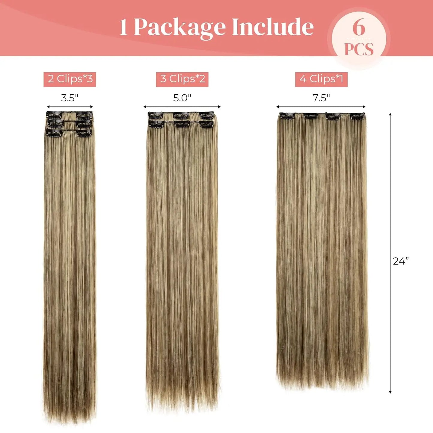 Clip-In Hair Extensions – Thick, Long Lace Weft Lightweight Synthetic Hairpieces for Women