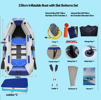 PVC 3-Layer Inflatable Boat – Wear-Resistant Fishing Kayak for 2-6 Persons, Rowing Canoe & Sports Boat