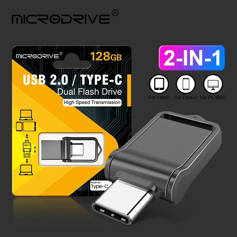 Type-C USB OTG Flash Drive Mini Pen Drive – USB 2.0 Memory Stick 8GB/16GB/32GB/128GB/256GB/512GB Storage for Phone & PC
