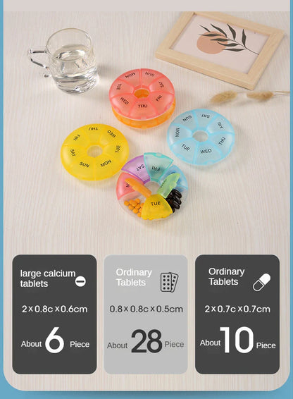 Portable Round Pill Case – 7-Day Weekly Tablet Organizer & Travel Storage Container