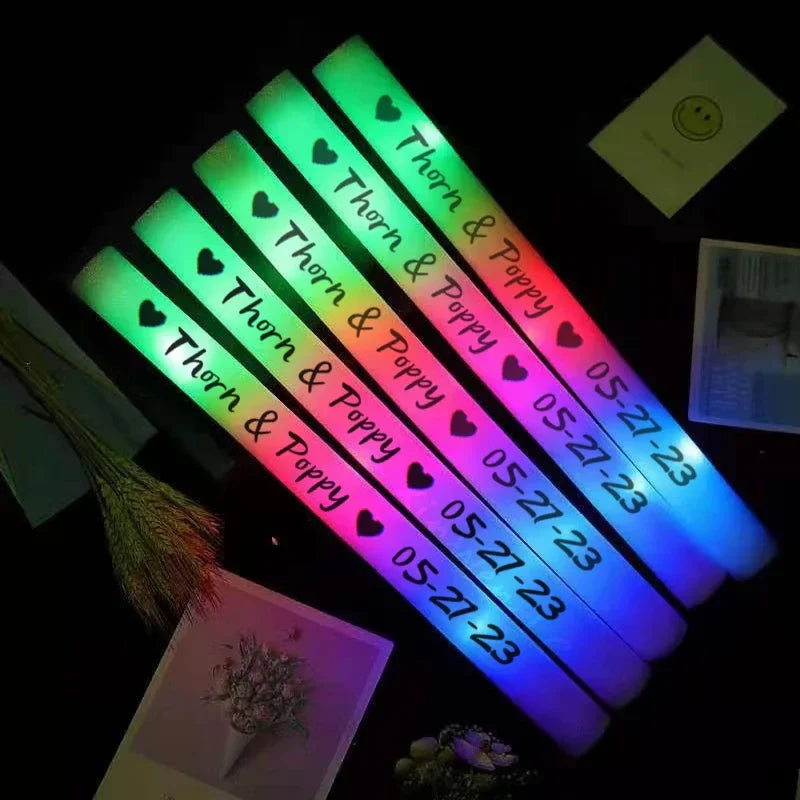 30/60/100/120Pcs RGB LED Glow Foam Sticks – Colorful Cheer Tubes for Dark Light, Birthday, Wedding, and Party Supplies