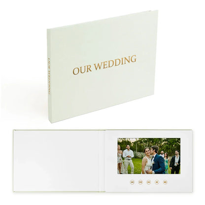 Luxury Linen Video Book Album – 7” IPS Wedding Video Player Book | 4GB Memory, Up to 3 Hours Video, Rechargeable Digital Photo & Video Album Gift