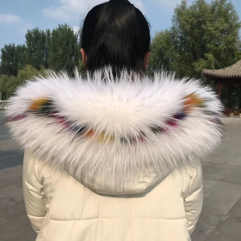 Natural Raccoon & Fox Fur Scarf – Luxury Women’s Winter Fur Collar and Hood Trim for Coats & Jackets