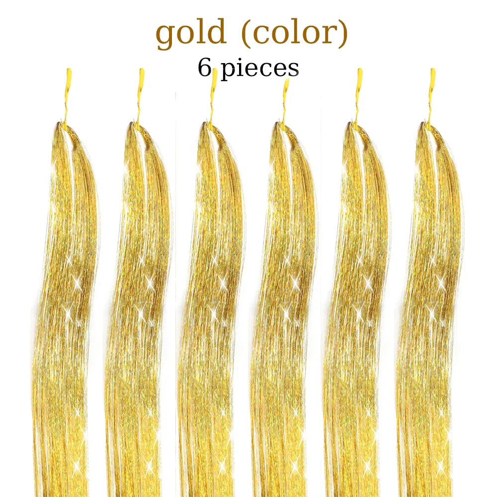 48-Inch Hair Tinsel Kit – 1200 Strands, 12 Colors Sparkling Fairy Hair Extensions with Tool