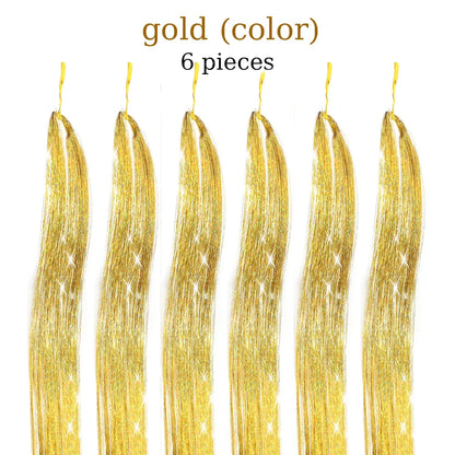 48-Inch Hair Tinsel Kit – 1200 Strands, 12 Colors Sparkling Fairy Hair Extensions with Tool