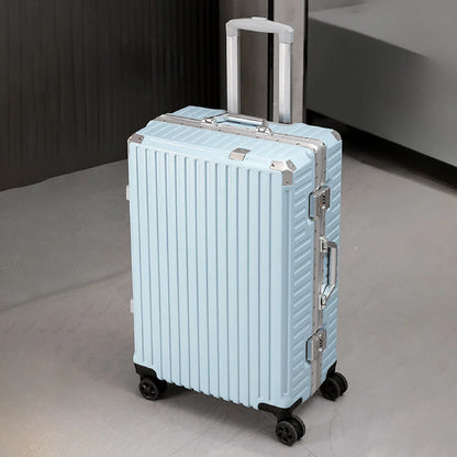 Aluminum Frame Rolling Luggage – 20/24/26/28 Inch Suitcase with USB Port, Combination Lock & Wheels