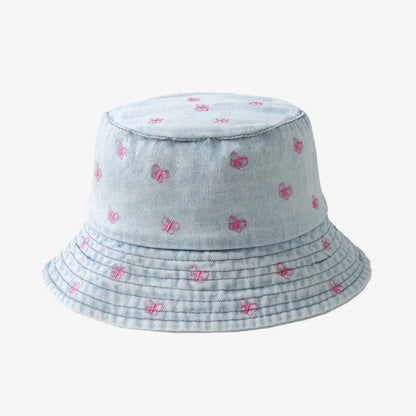 Embroidered Denim Bucket Hat – Summer Beach Fisherman Sun Hat for Men & Women | Cute Travel Cotton Sun Protection Cap, Wholesale Style