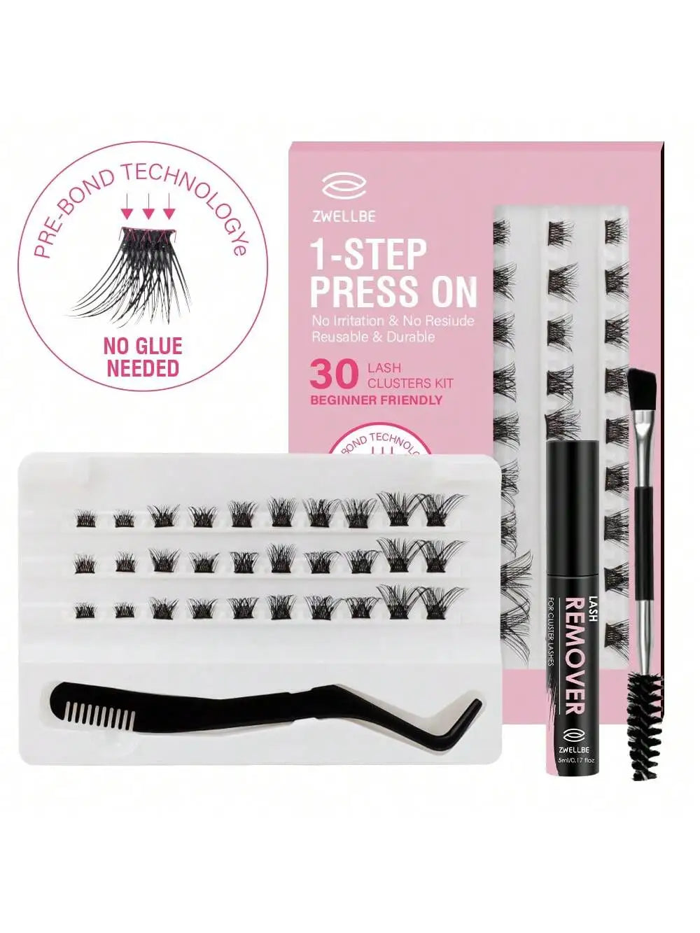 Lash Bond, Seal, and Remover Kit – Waterproof Cluster Eyelash Glue, Strong Hold, Fast Removal for DIY Extensions
