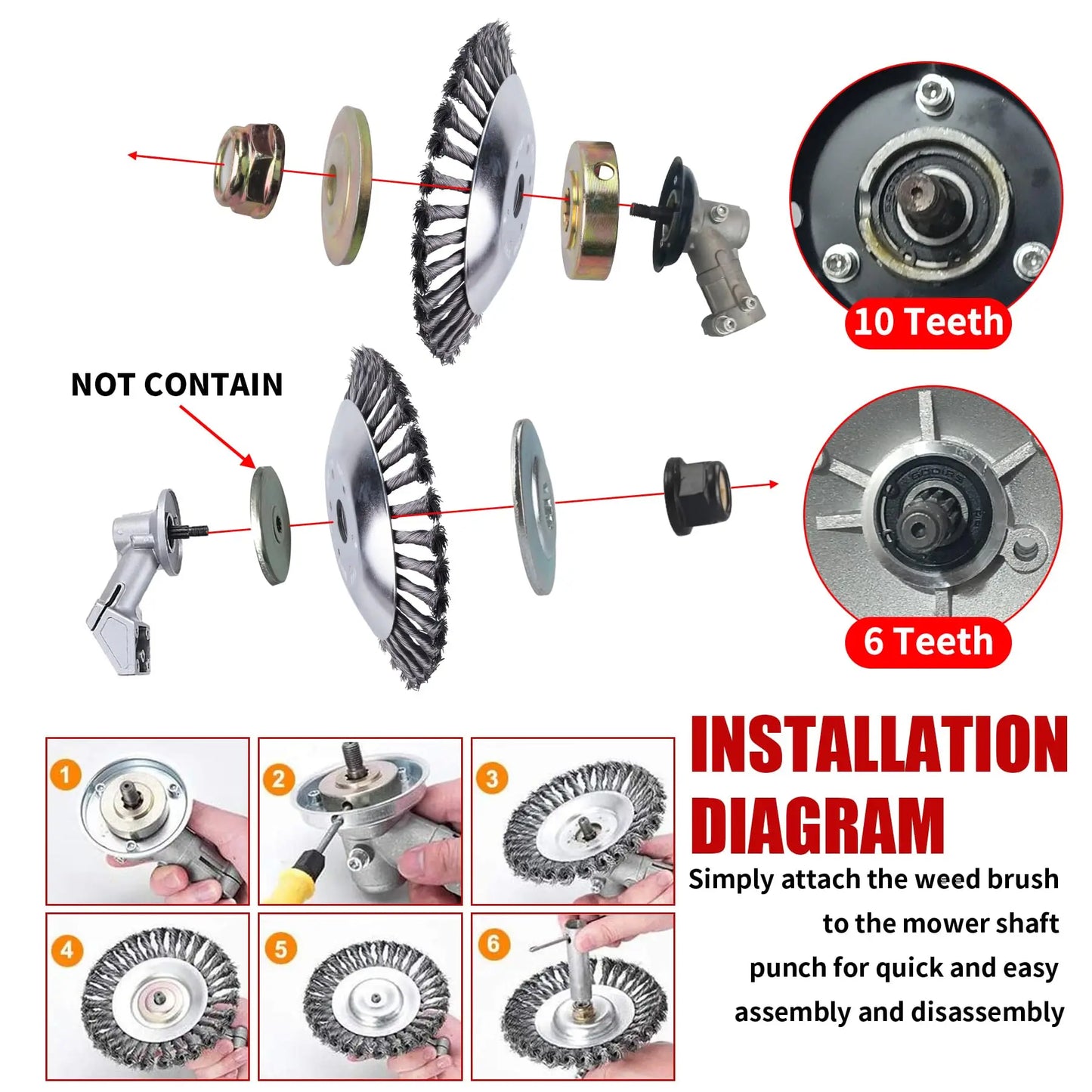 8 Inch Steel Wire Rotary Brush Cutter Trimmer Head for Weed, Moss & Rust Removal – Heavy Duty String Trimmer Blade Attachment