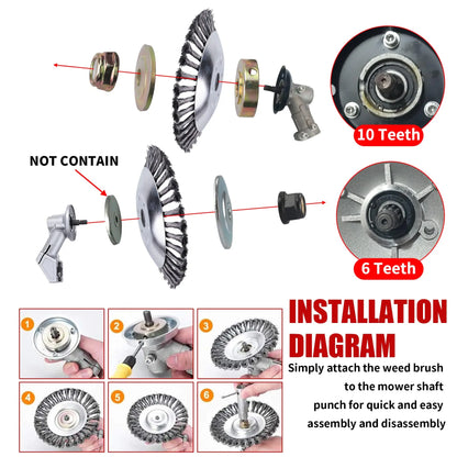 8 Inch Steel Wire Rotary Brush Cutter Trimmer Head for Weed, Moss & Rust Removal – Heavy Duty String Trimmer Blade Attachment
