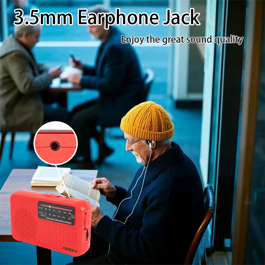 Mini FM/AM Two-Band Radio — 1W Loud Speaker with 3.5mm Headphone Jack & 180° High-Performance Antenna for Home Use
