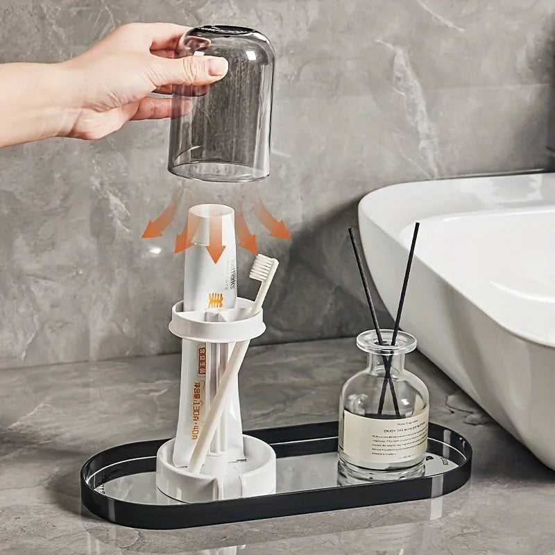 Multifunctional Plastic Toothbrush & Toothpaste Holder – Dustproof, Drainage Design for Home Use