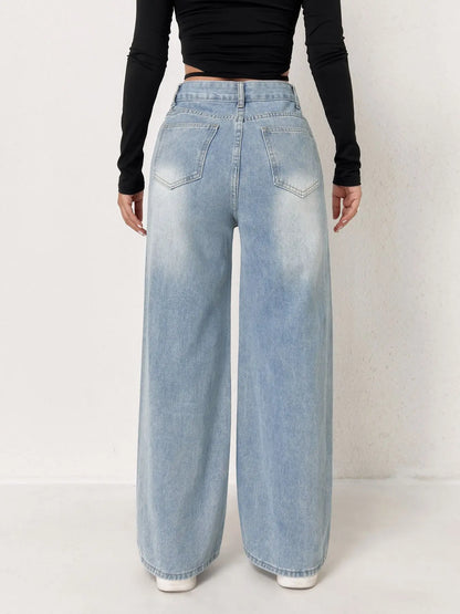 Women’s Y2K Wide Leg Jeans – Light Blue Loose-Fit Stretch Denim Pants, Casual Fashion for All Seasons