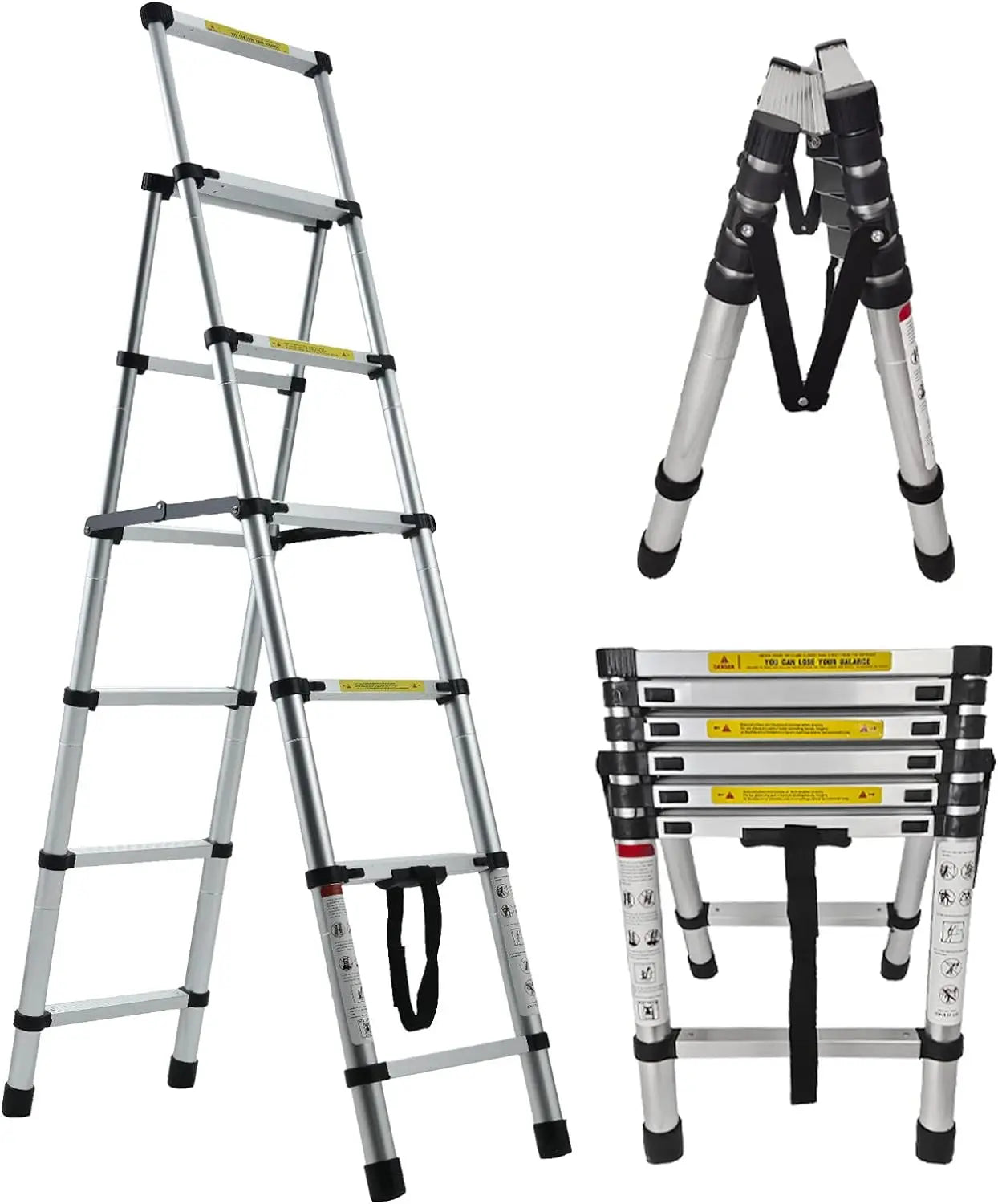 5+6 Step Telescopic Ladder – Multi-Purpose Folding Aluminium Ladder, Extendable & Portable Stair Ladder for Home & Work Use