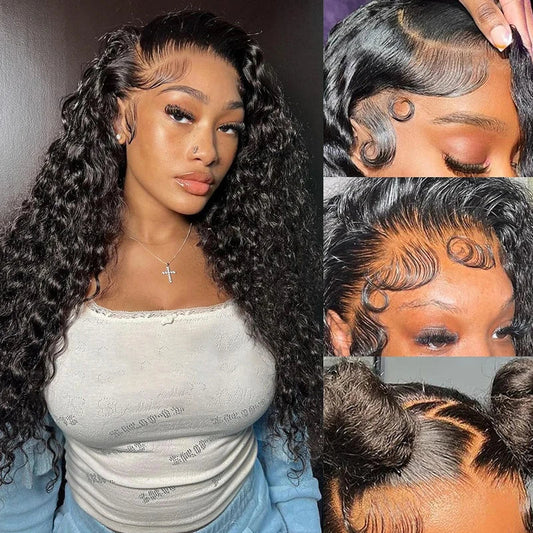 Water Wave 13x6 Lace Front Wig – Deep Curly Human Hair Wet & Wavy Pre-Plucked with Baby Hair for Women