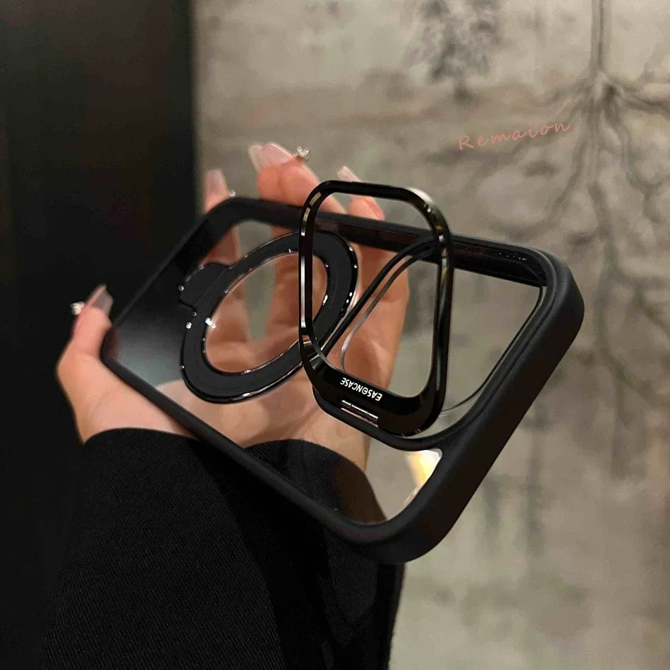 Luxury Magnetic Ring Stand Clear Case with Glass Lens Protection for iPhone 11–16 Pro Max & Plus – MagSafe Compatible Cover