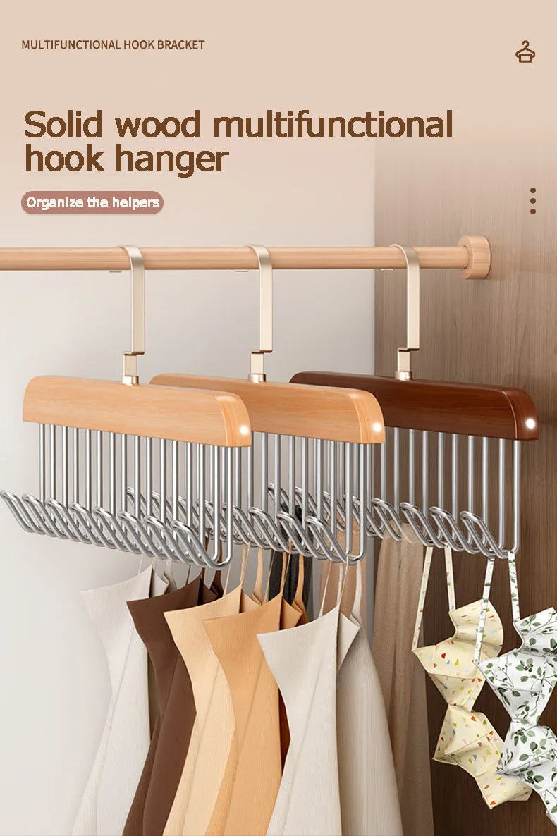 I KNOW 8-Hook Wood Clothes Hanger – High-Quality, Strong, Non-Slip Multi-Function Hanger for Caps, Belts & Household Use