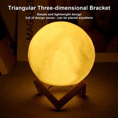 8cm Moon Lamp LED Night Light – Battery Powered with Stand, Starry Bedroom Decor and Kids Gift