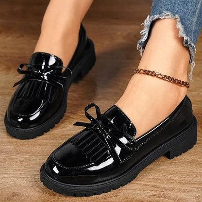 Women’s Platform Loafers 2026 – PU Leather Tassel Slip-On Casual Flats, Comfortable Spring Shoes, Plus Size Available