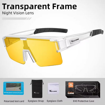 WEST BIKING Large Frame Cycling Glasses — Polarized Photochromic Sunglasses Fit Over Myopic Goggles