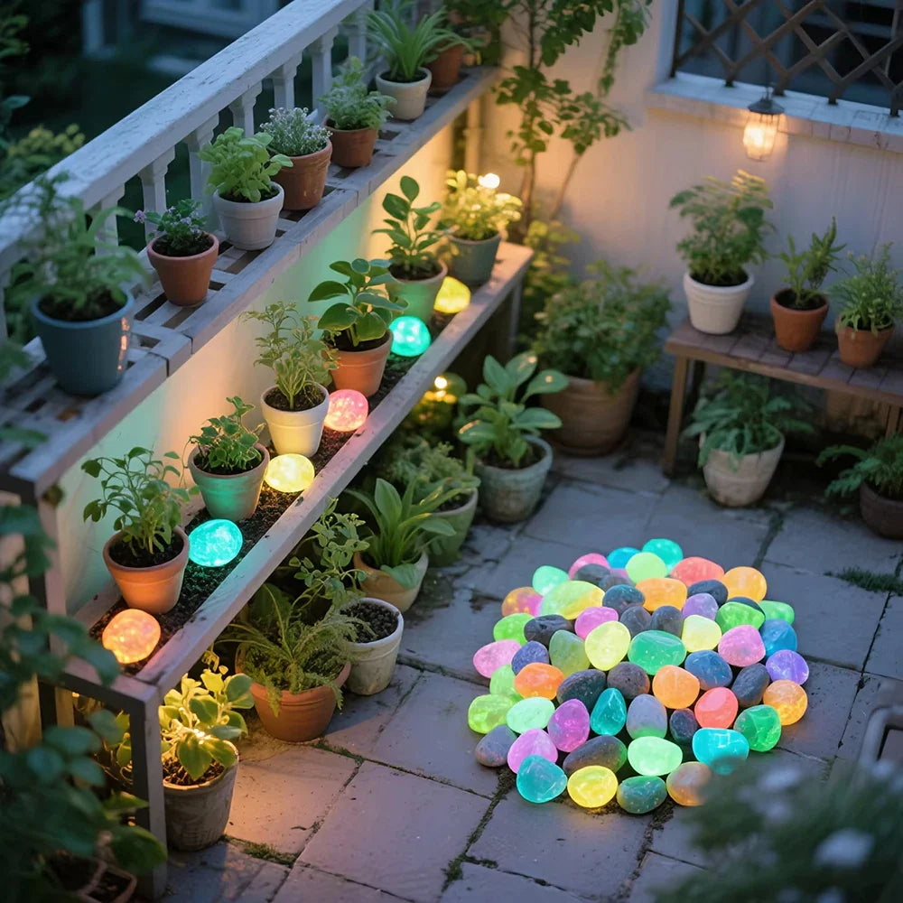 20pcs Glow-in-the-Dark Garden Pebbles – Lawn, Aquarium & Outdoor Decorative Stones