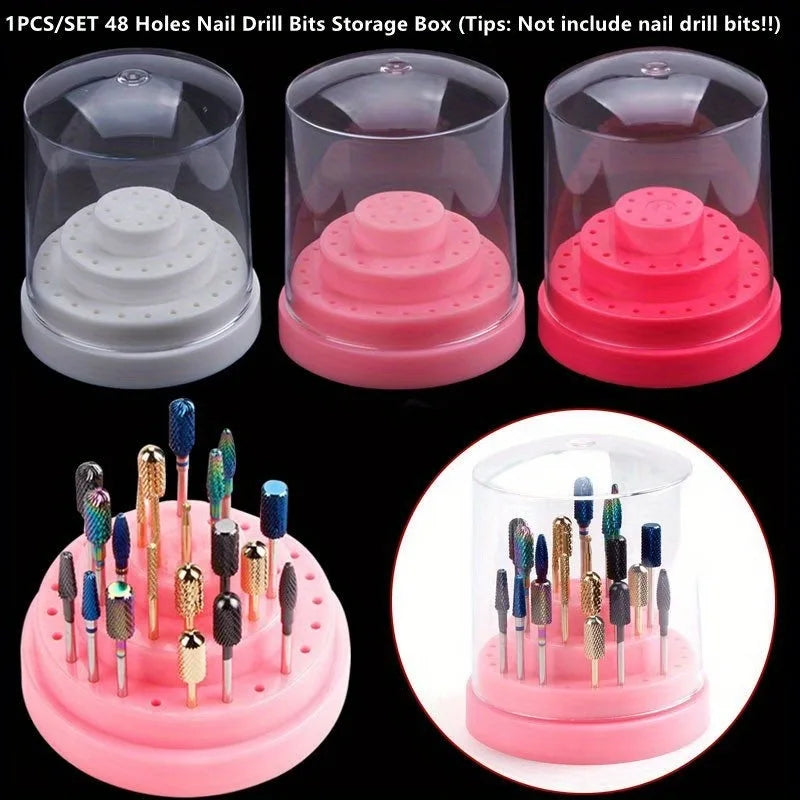 48-Hole Nail Drill Bit Holder - Acrylic Storage Box Stand for Manicure Tools